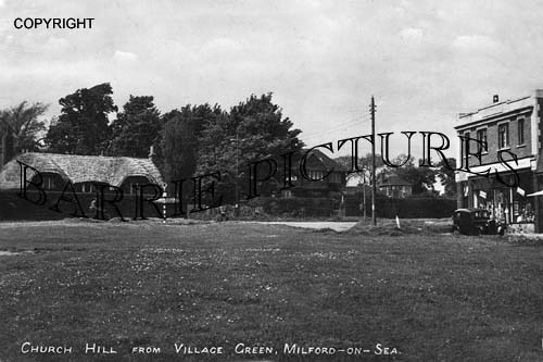 Milford on Sea, Church Hill from Village Green c1940